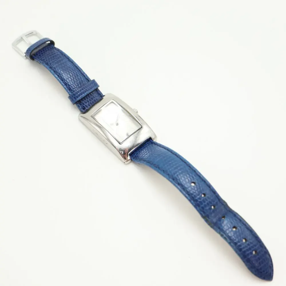 DKNY Silver Tone Dome Tank 23mm Women Watch Rectangle Blue Leather w New Battery